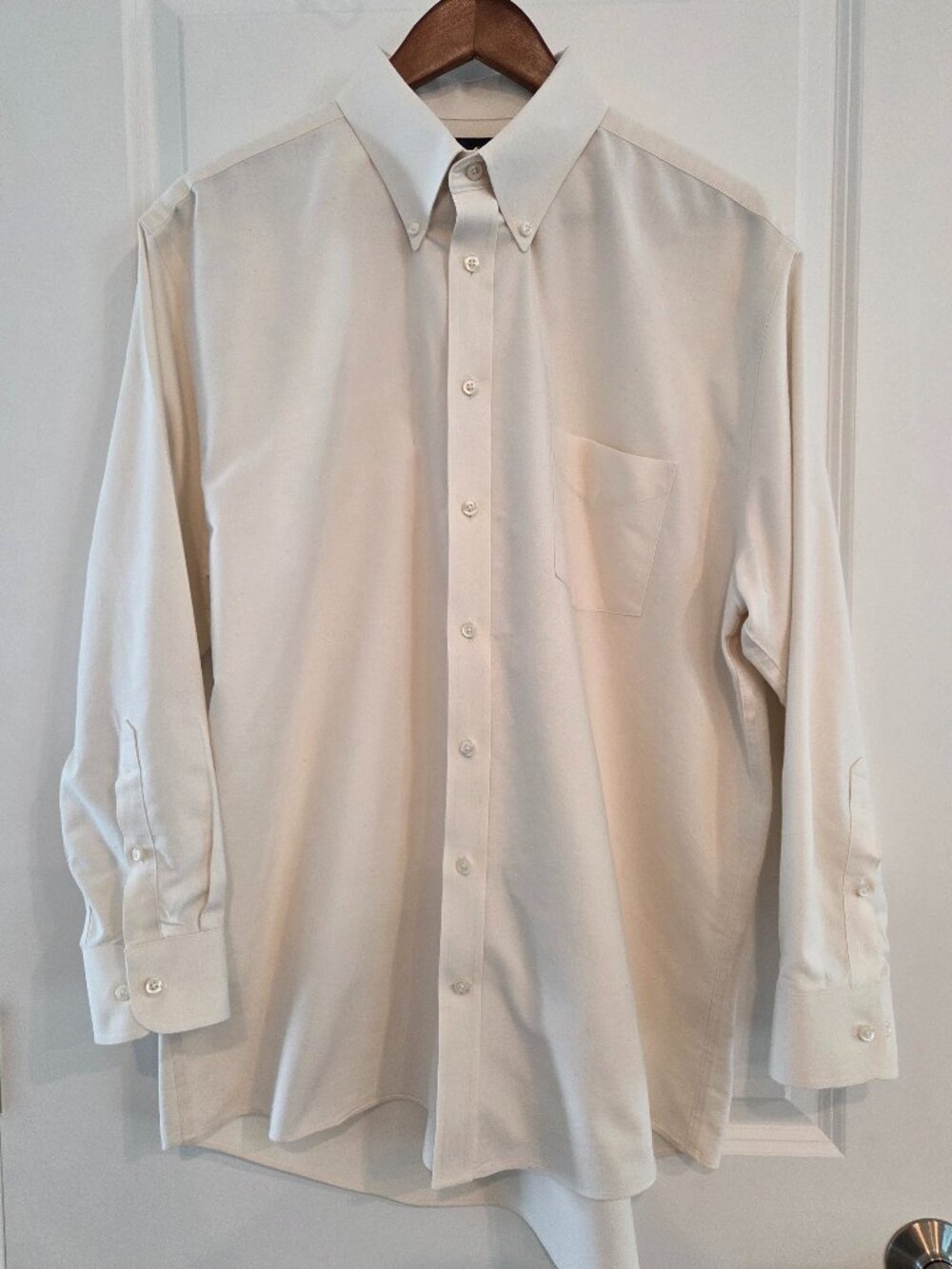Stafford Cream color, long sleeve, button down, button collar Oxford dress shirt
